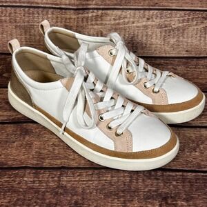 Vionic Winny Womens White Leather Gold Metallic Pink Suede Low Top Sneakers 7.5